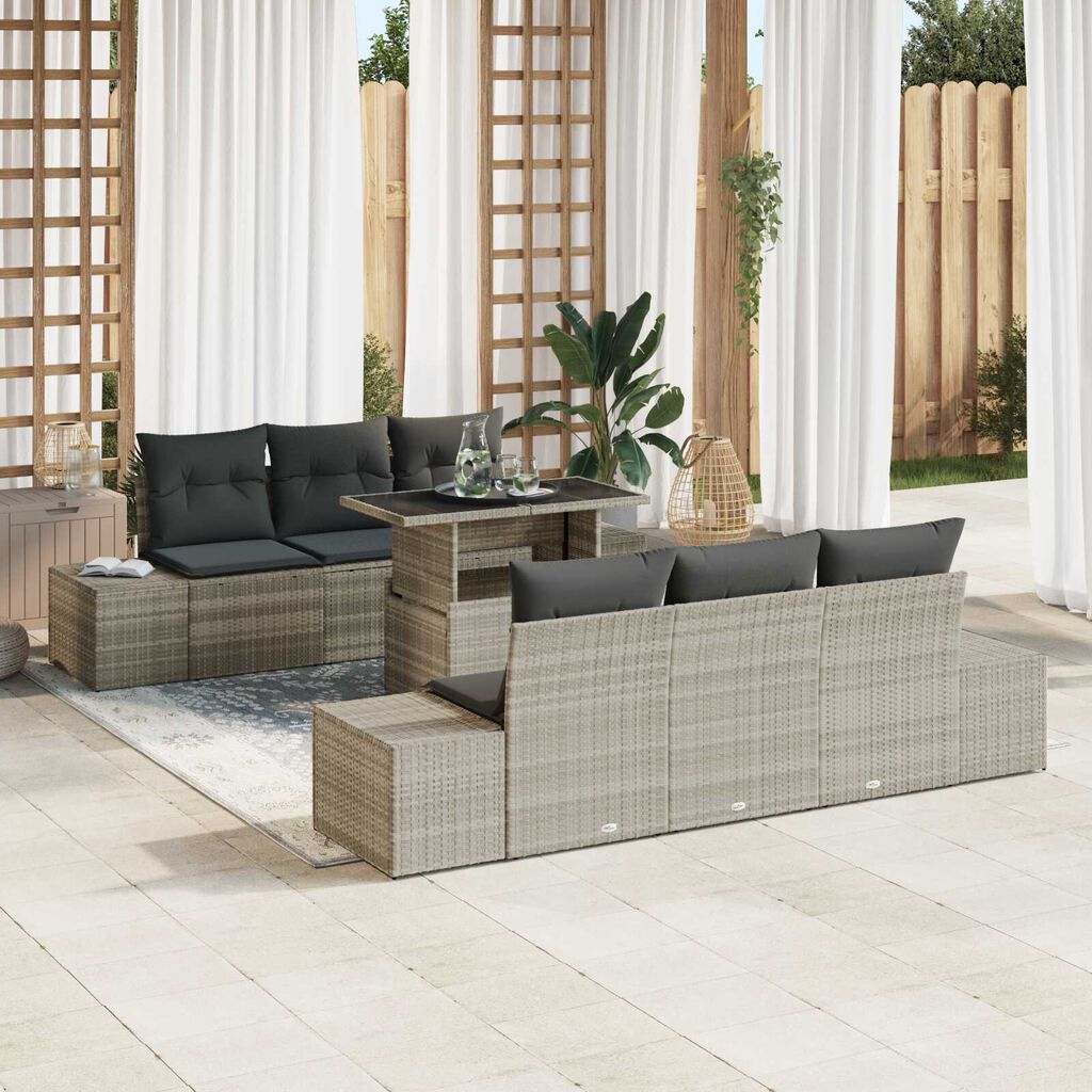 vidaXL Σετ Καναπέ Κήπου με μαξιλάρι 7 pcs Ανοιχτό Γκρι και Σκούρο Γκρι