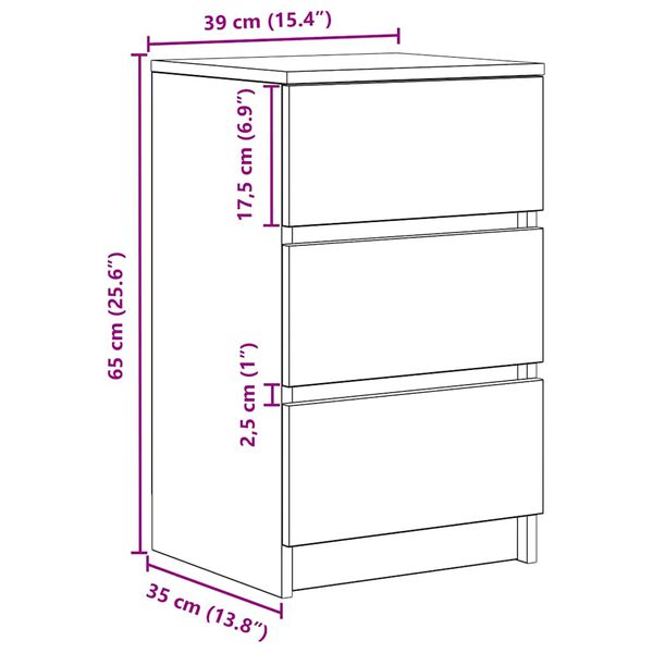 vidaXL Κομοδίνα με 3 συρτάρια 2 τεμάχια Λευκό 39x35x65 εκ.