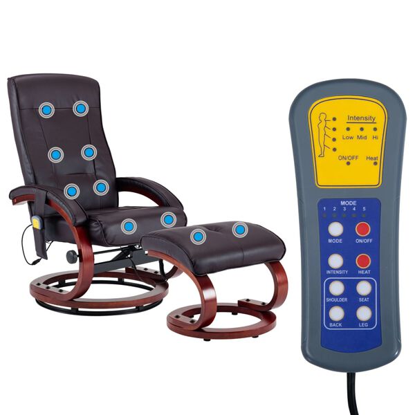 vidaXL Πολυθρόνα Μασάζ Ανακλινόμενη Καφέ Συνθετικό Δέρμα με Υποπόδιο