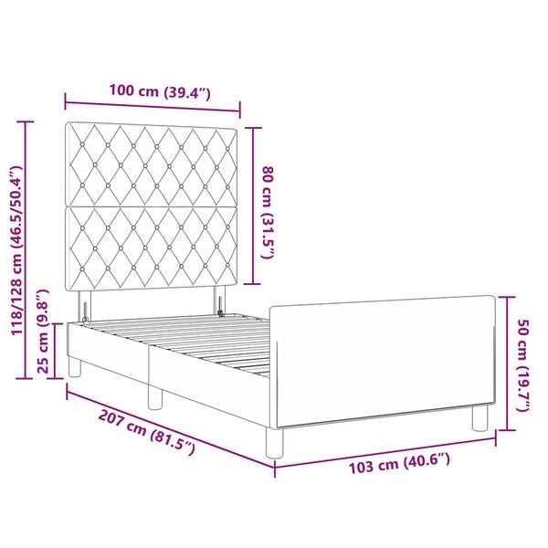 vidaXL Σκελετός Κρεβατιού με κεφαλάρι Μαύρο 100 x 200 cm Βελούδο