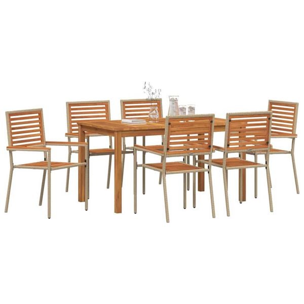 vidaXL Σέτ φαγητού για κήπο 7 pcs Μπεζ Πολυ ράταν