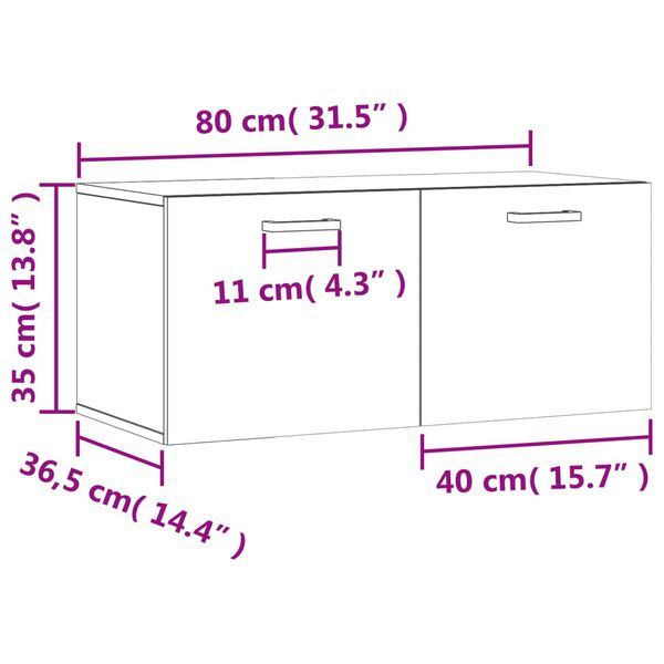 vidaXL Ντουλάπι Τοίχου Καφέ Δρυς 80x36,5x35 εκ. Επεξεργασμένο Ξύλο