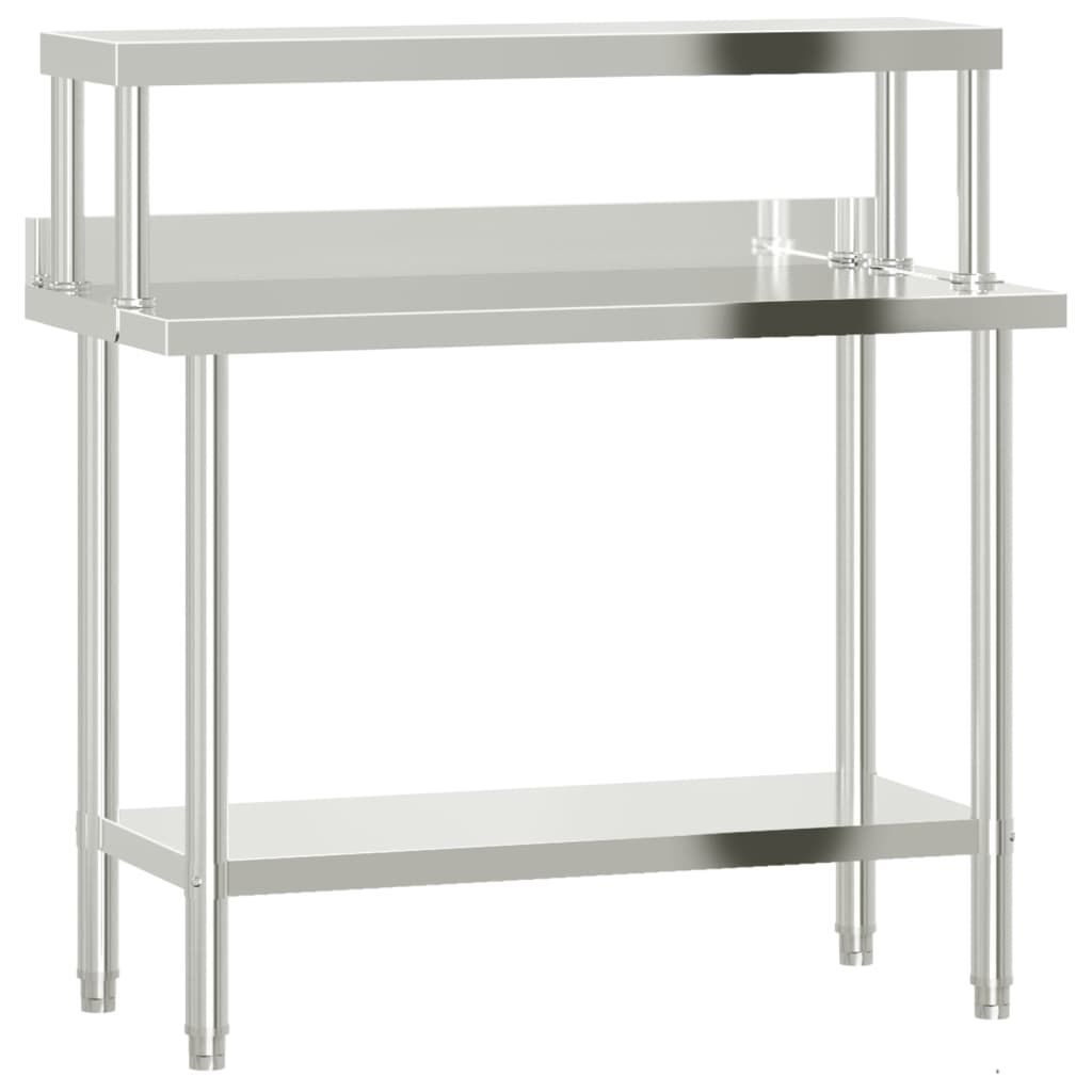 vidaXL Πάγκος Εργασίας Κουζίνας με Ράφι 110x55x120 εκ. Ανοξείδ. Ατσάλι
