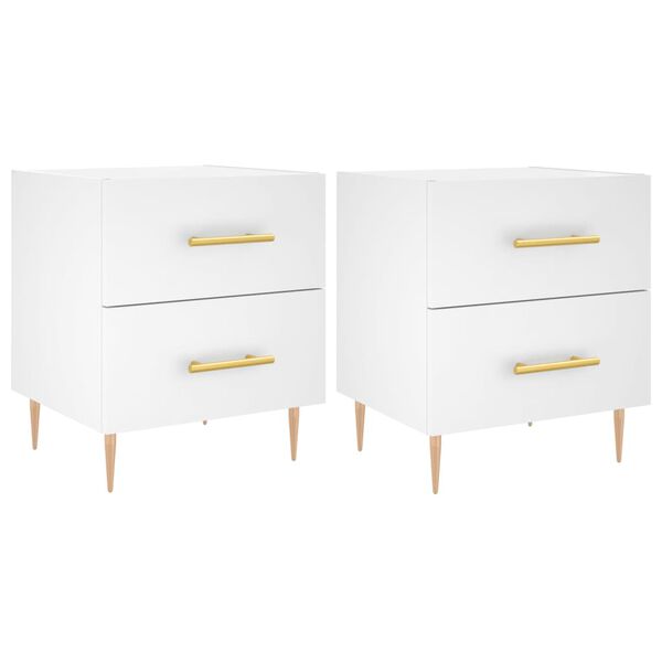 vidaXL Κομοδίνα 2 τεμ. Λευκά 40 x 35 x 47,5 εκ. από Επεξεργασμένο Ξύλο