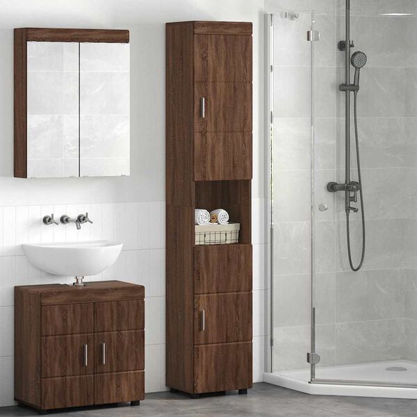 vidaXL Ντουλάπι Μπάνιου με πόρτα TULUM Καφέ δρυς 37 x 31.5 x 203 εκ