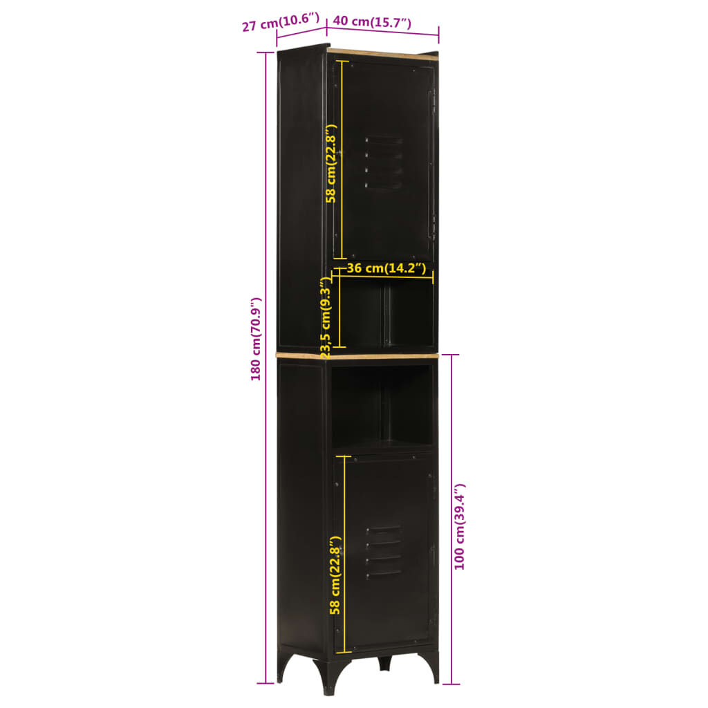 vidaXL Ντουλάπι Μπάνιου 40 x 27 x 180 εκ. Σίδηρο και Μασίφ Ξύλο Μάνγκο