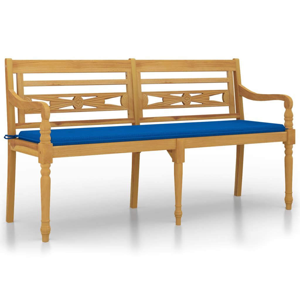vidaXL Παγκάκι Batavia 150 εκ. Μασίφ Ξύλο Teak με Μπλε Ρουά Μαξιλάρι