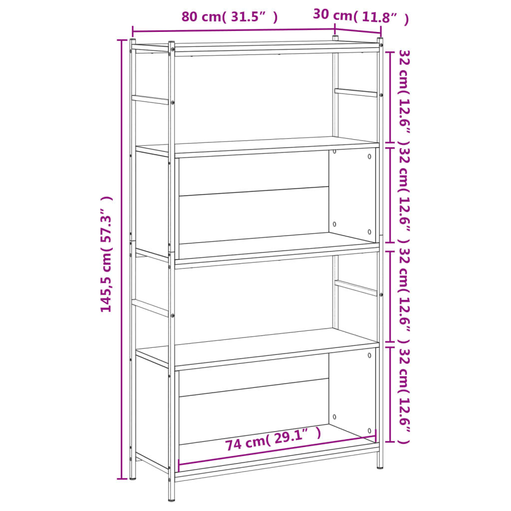 vidaXL Βιβλιοθήκη Γκρι Sonoma 80x30x145,5 εκ. από Επεξεργασμένο Ξύλο