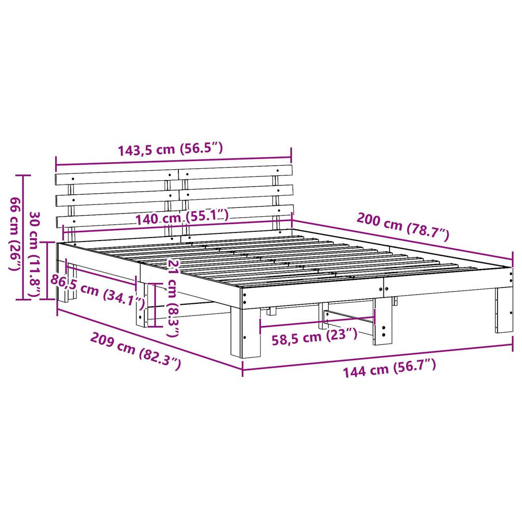 vidaXL Ξύλινο Κρεβάτι Λευκό Ξύλο 140 x 200 cm Ανθεκτικό