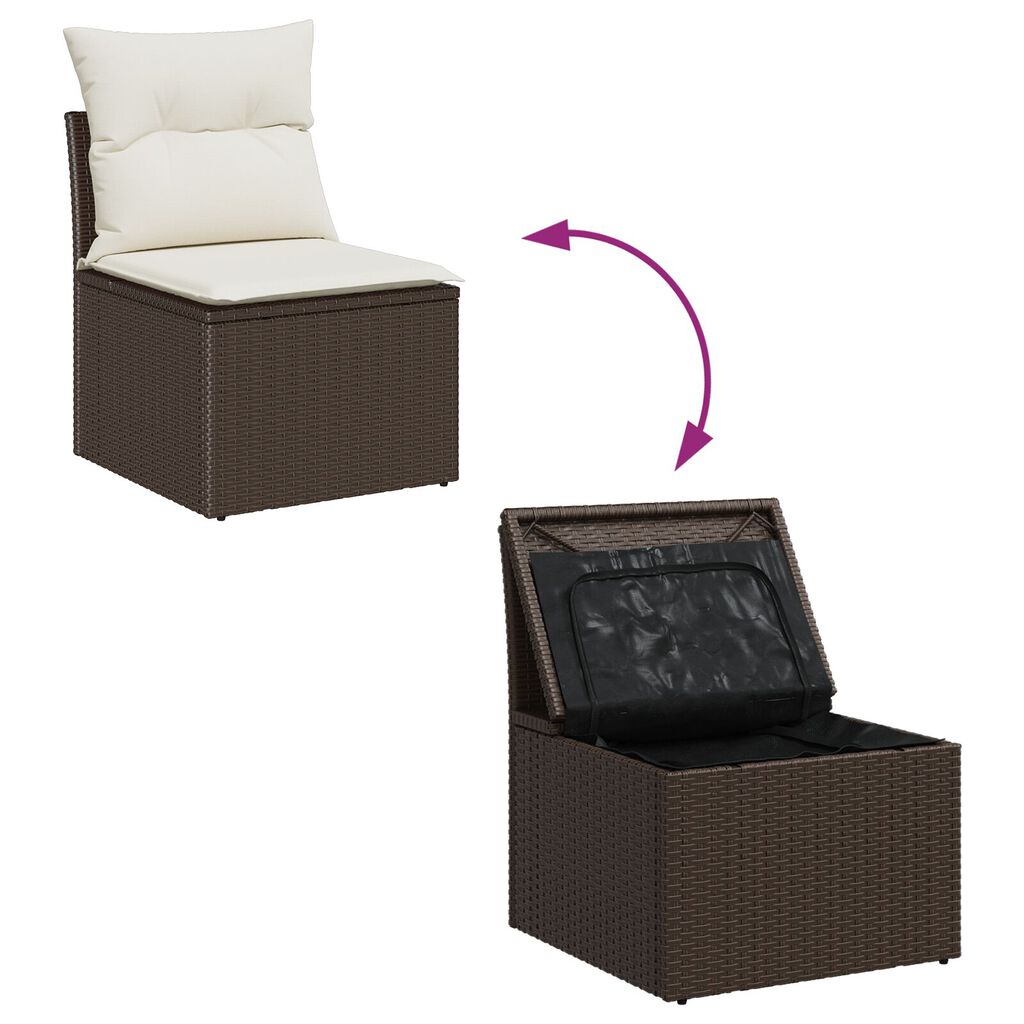 vidaXL Set Καναπέ Κήπου 8 Τεμαχίων με Μαξιλάρια Καφέ Ρατάν