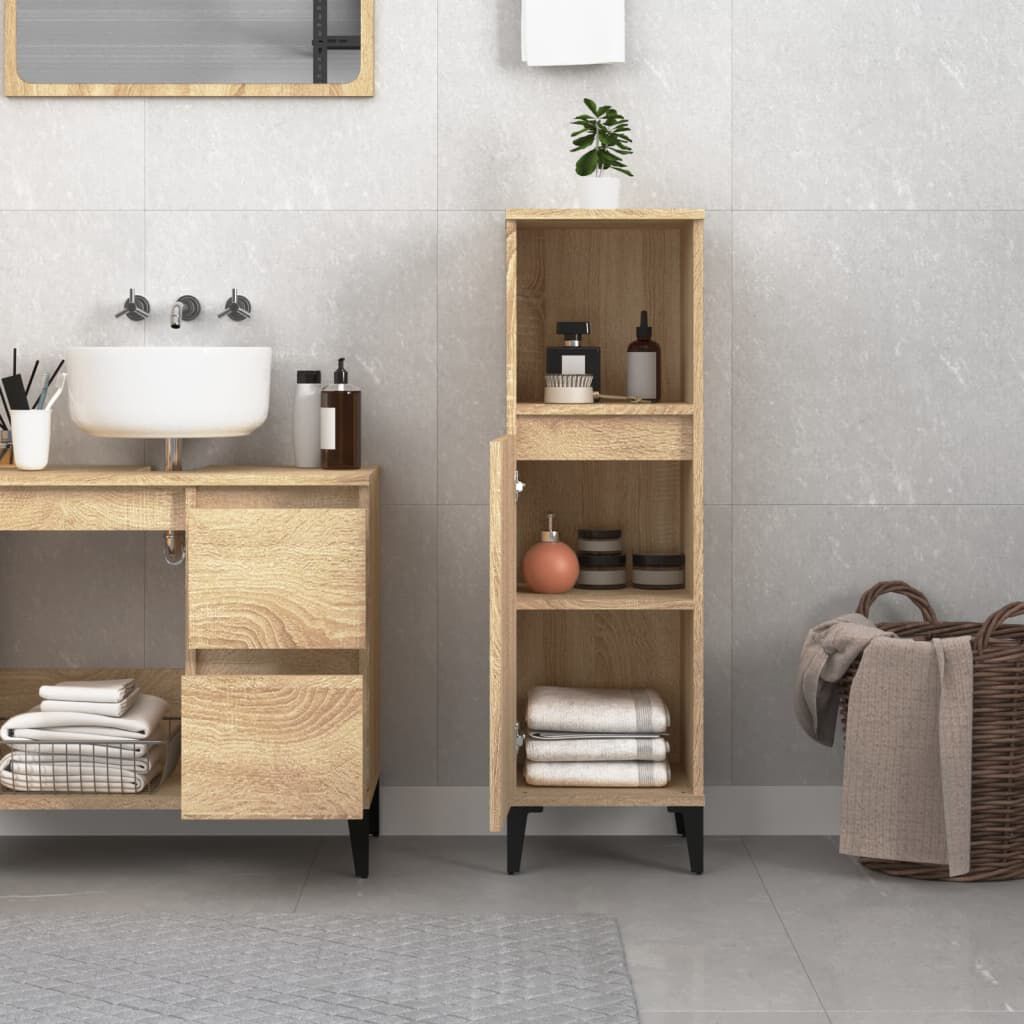 vidaXL Ντουλάπι Μπάνιου Sonoma Δρυς 30x30x100 εκ. Επεξεργασμένο Ξύλο