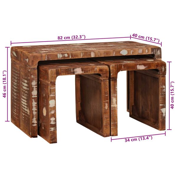 vidaXL Τραπέζια άκρης 3 pcs Πολύχρωμο Μασίφ ανακυκλωμένο ξύλο
