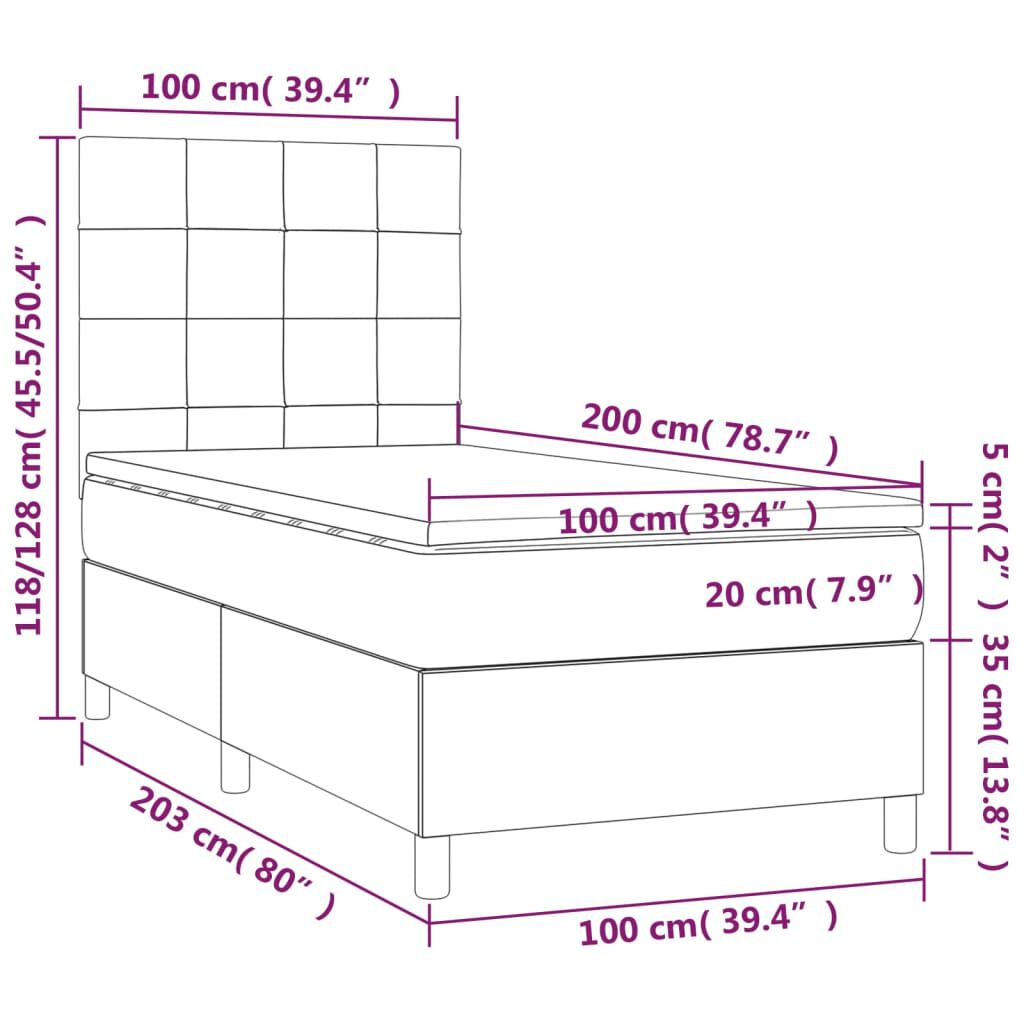 vidaXL Κρεβάτι Boxspring με Στρώμα Μαύρο 100 x 200 εκ. Υφασμάτινο