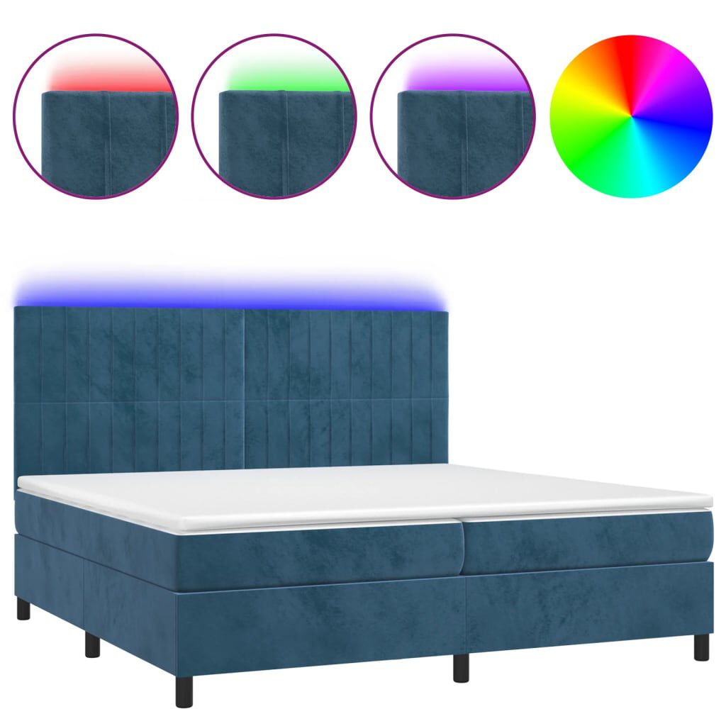 vidaXL Κρεβάτι Boxspring με Στρώμα & LED Σκ. Μπλε 200x200εκ. Βελούδινο