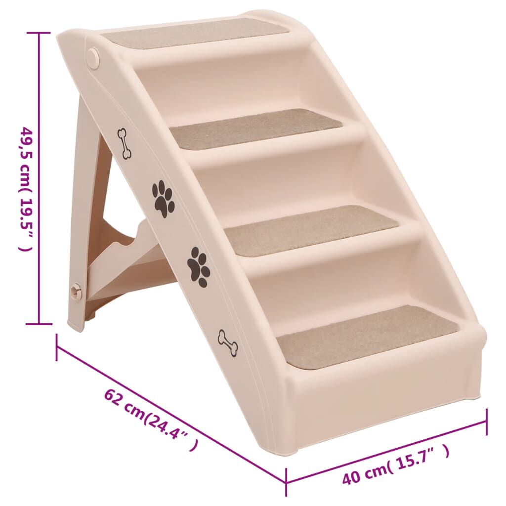 vidaXL Σκαλάκια για Σκύλους Πτυσσόμενα Κρεμ 62 x 40 x 49,5 εκ.