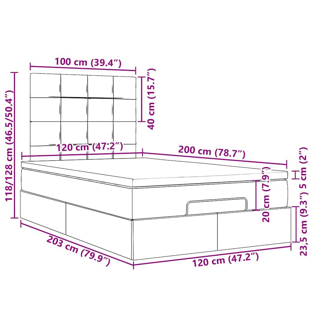 vidaXL Οθωμανικό κρεβάτι με στρώματα Ροζ 120x200cm Velvet