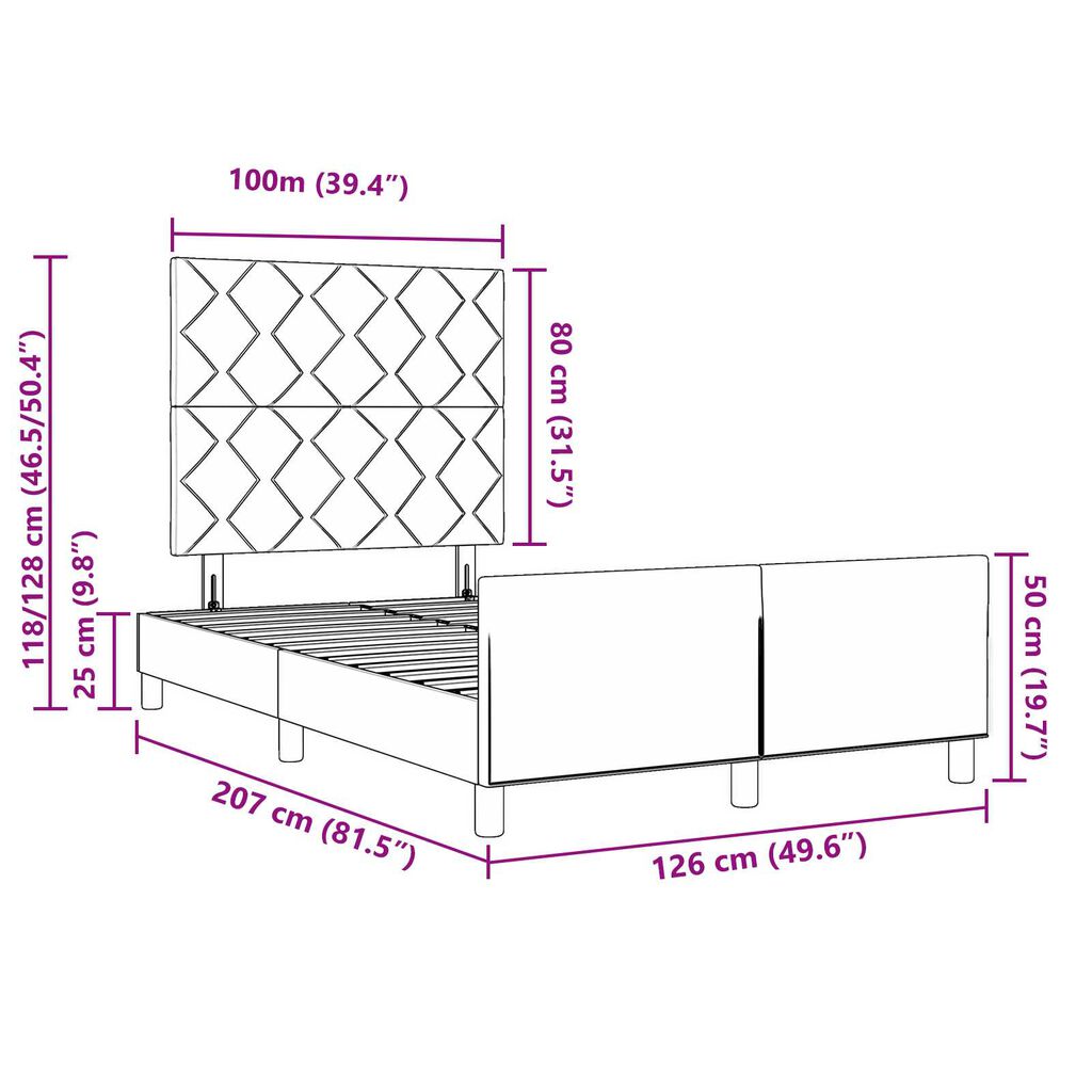 vidaXL Μαύρο Υφασμάτινο Κρεβάτι 120x200 εκ