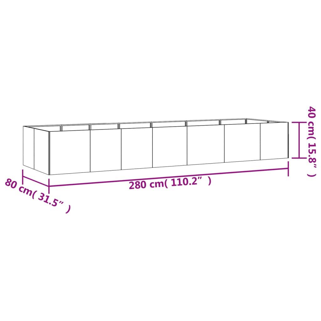 vidaXL Ζαρντινιέρα 280 x 80 x 40 εκ. από Ατσάλι Σκληρυθέν στον Αέρα