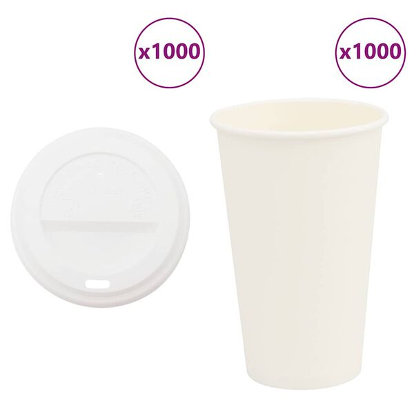 vidaXL Χάρτινα ποτήρια καφέ με καπάκια 1000 τεμάχια 16oz 400ml