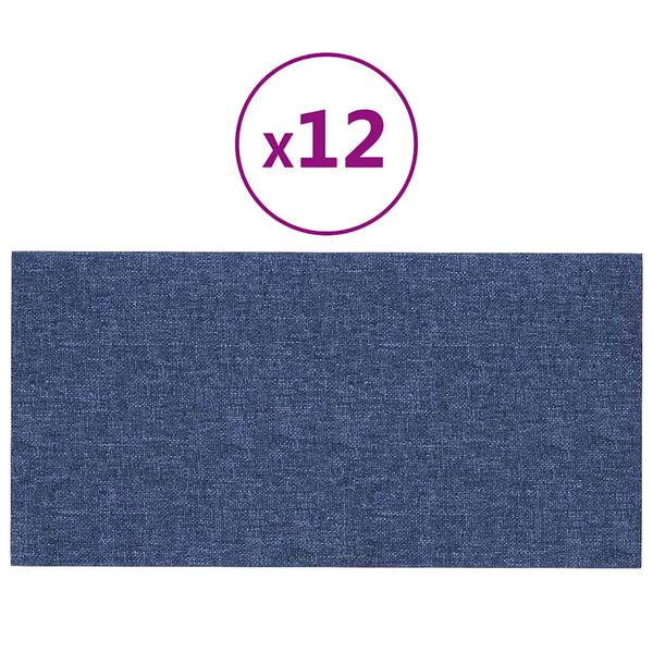 vidaXL Πάνελ Τοίχου 12 τεμ. Μπλε 30 x 15 εκ. 0,54 μ² Υφασμάτινα