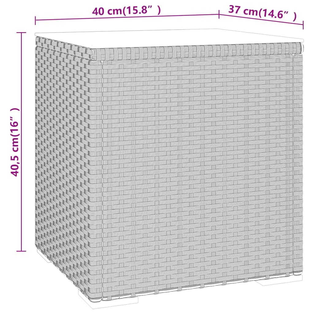 vidaXL Βοηθητικό Τραπεζάκι Μαύρο 40x37x40,5εκ Συνθ Ρατάν/ Ψημένο Γυαλί
