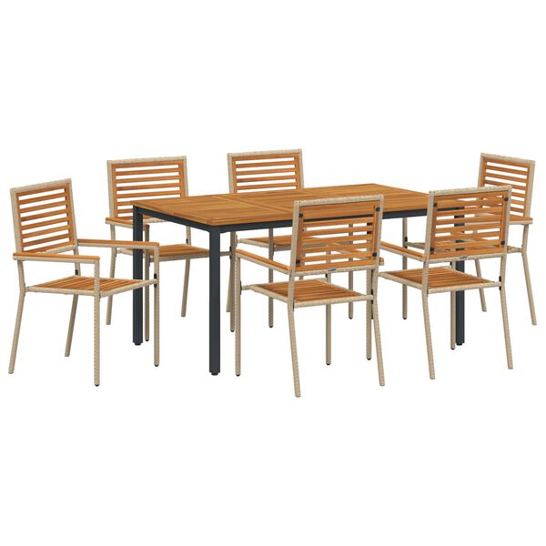vidaXL Σέτ φαγητού για κήπο 7 pcs Μπεζ και καφέ 150 x 90 x 75 cm