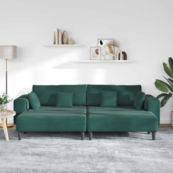 vidaXL Βελούδινος καναπές 3 pcs Σκούρο Πράσινο 208 εκ. Βελούδο