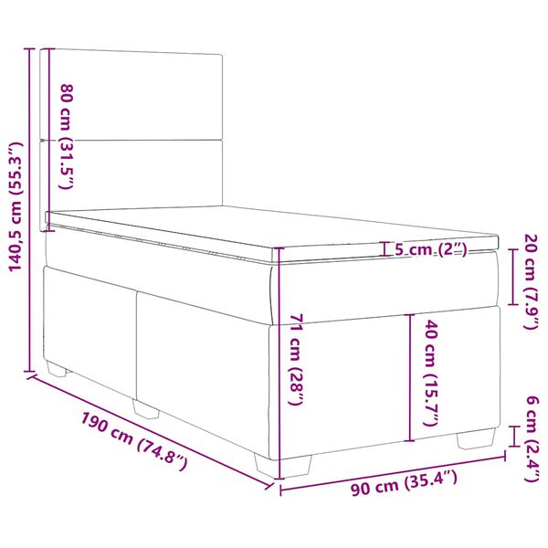 vidaXL Κρεβάτι Boxspring με Στρώμα Μαύρο 90x190 εκ. Βελούδινο