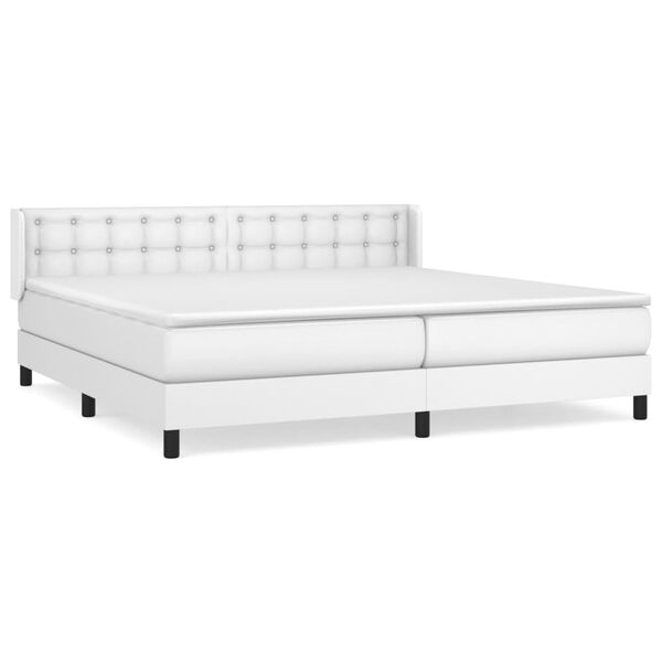 vidaXL Κρεβάτι Boxspring με Στρώμα Λευκό 200x200 εκ. Συνθετικό Δέρμα