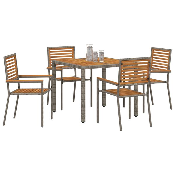 vidaXL Σέτ φαγητού για κήπο 5 pcs Γκρι 90 x 90 x 75 cm συνθετικό ρατάν