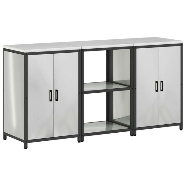 vidaXL Σετ Αποθήκευσης Κουζίνας με ράφι 3 pcs Ασημί 180 x 50 x 92 εκ.