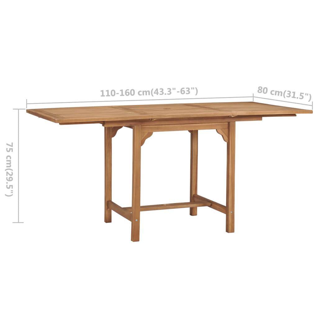 vidaXL Τραπέζι Κήπου Επεκτεινόμενο (110-160)x80x75 εκ. Μασίφ Ξύλο Teak