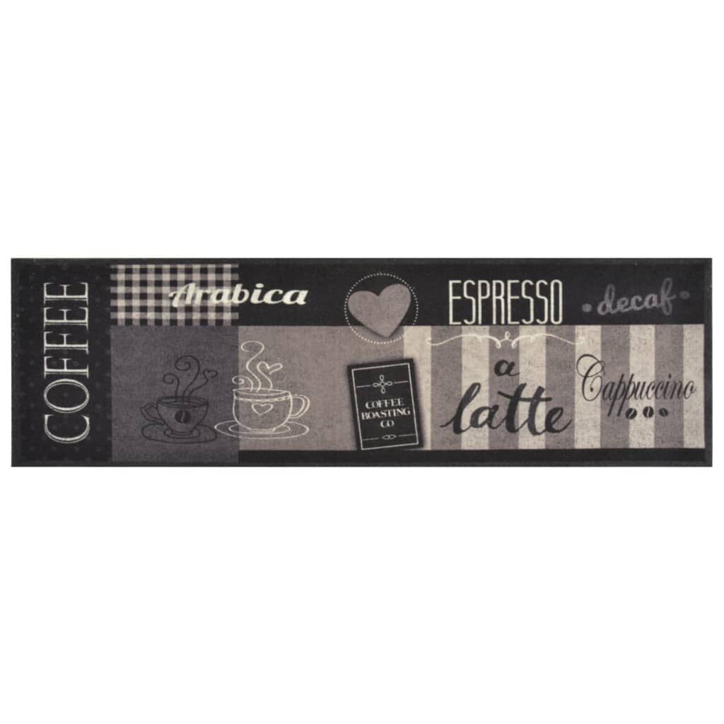 vidaXL Χαλί Κουζίνας Πλενόμενο Μαύρο Επιγραφή Coffee 45x150 εκ Βελούδο