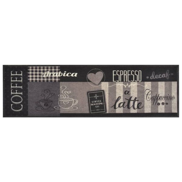vidaXL Χαλί Κουζίνας Πλενόμενο Μαύρο Επιγραφή Coffee 45x150 εκ Βελούδο