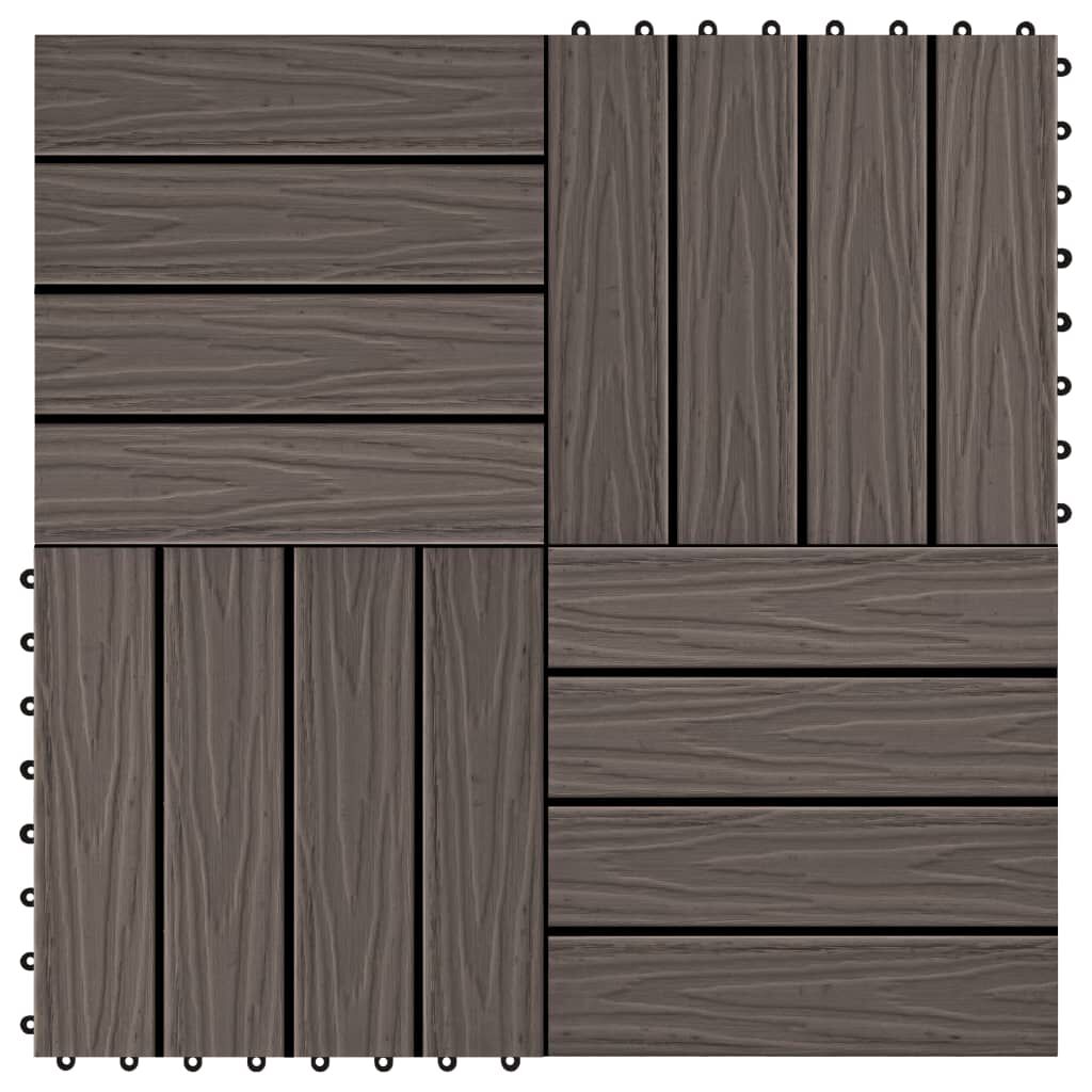 vidaXL Πλακάκια Deck 11 τεμ. Ανάγλυφα Σκούρο Καφέ 30x30 εκ. 1 μ² WPC