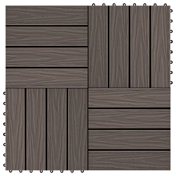 vidaXL Πλακάκια Deck 11 τεμ. Ανάγλυφα Σκούρο Καφέ 30x30 εκ. 1 μ² WPC