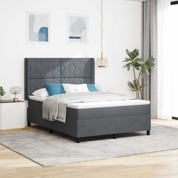 vidaXL Κρεβάτι με ελατήρια Σκούρο γκρι 140 x 190 cm Βελούδο