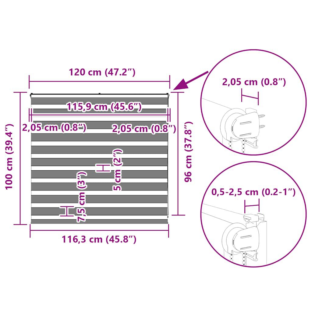 vidaXL Ζέβρα τυφλή Μαύρο Πλάτος υφάσματος 115,9 εκ. Πολυεστέρας