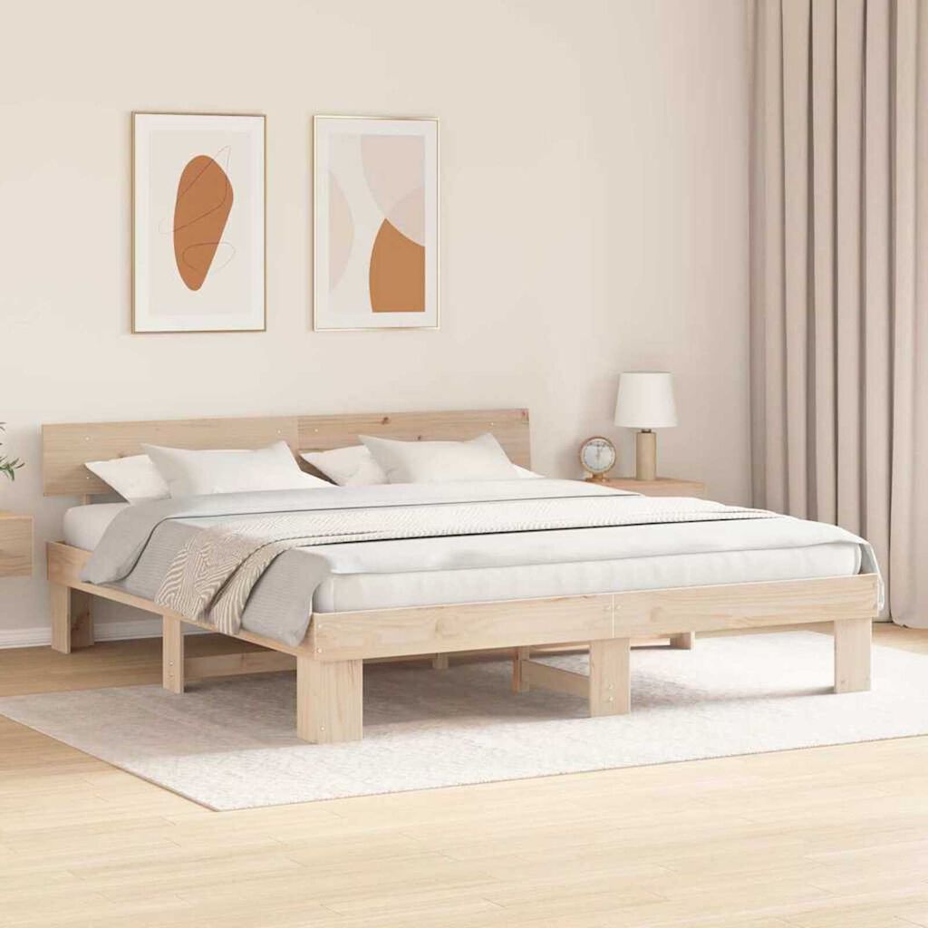 vidaXL Σκελετός Κρεβατιού Καφέ 200 x 200 cm Μασίφ ξύλο πεύκου