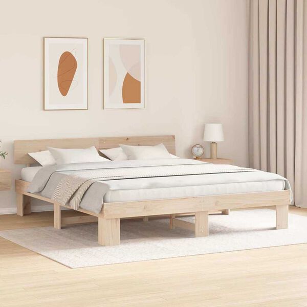 vidaXL Σκελετός Κρεβατιού Καφέ 200 x 200 cm Μασίφ ξύλο πεύκου
