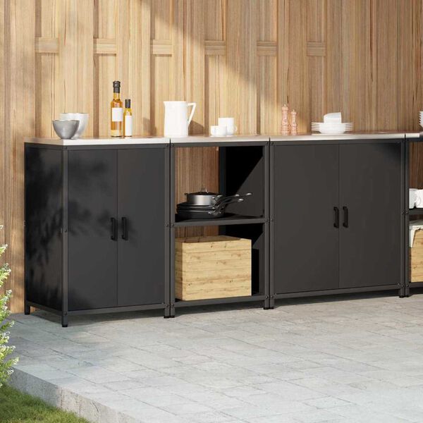 vidaXL Σετ Αποθήκευσης Κουζίνας με ράφι 3 pcs Μαύρο 210 x 50 x 92 εκ
