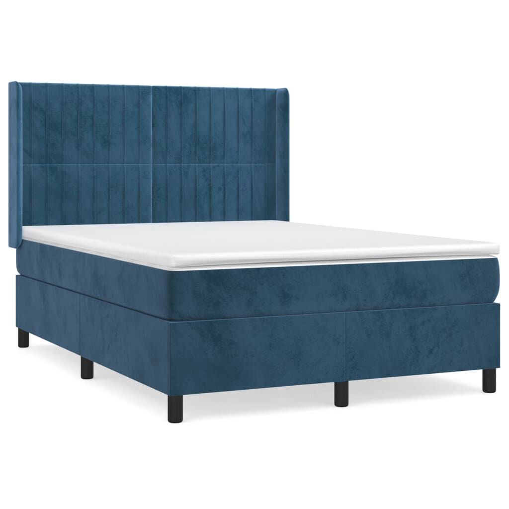 vidaXL Κρεβάτι Boxspring με Στρώμα Σκούρο Μπλε 140x200 εκ. Βελούδινο