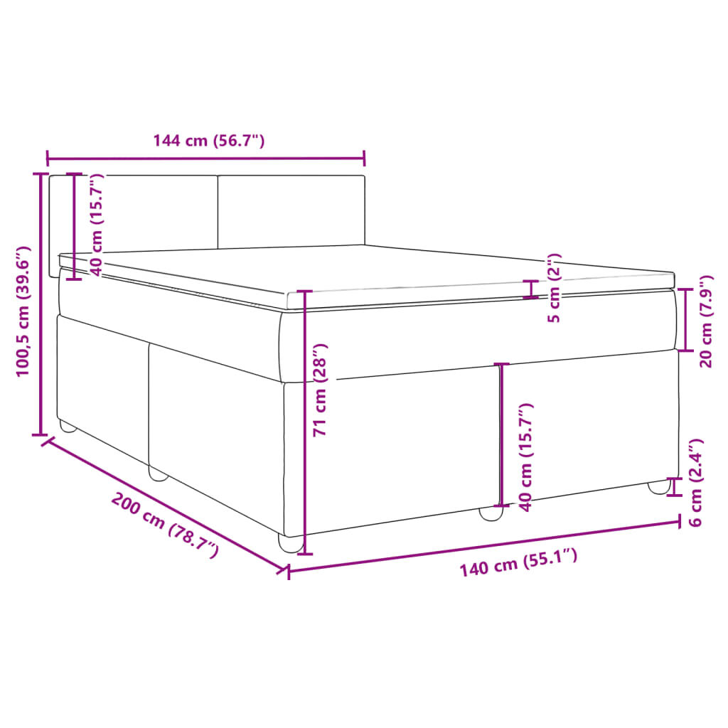 vidaXL Κρεβάτι Boxspring με Στρώμα Μπλε 140x200 εκ. Υφασμάτινο