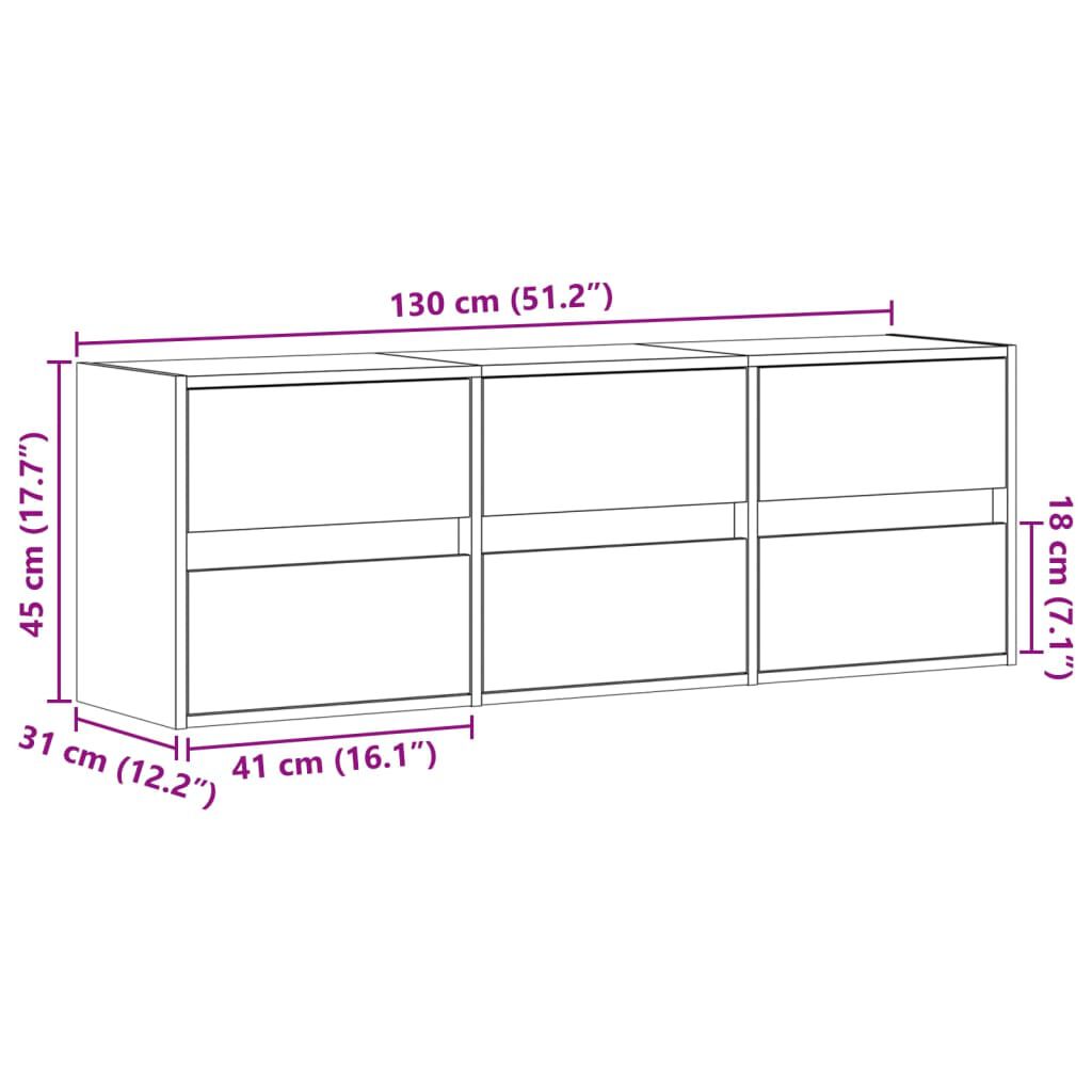 vidaXL Έπιπλο Τοίχου Τηλεόρασης με LED Γκρι Sonoma 130x31x45 εκ.