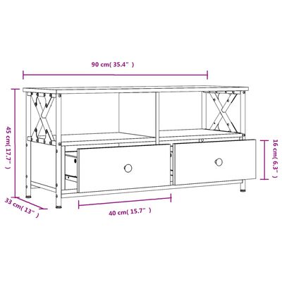 vidaXL Έπιπλο Τηλεόρασης Καφέ Δρυς 90x33x45 εκ. Επεξ. Ξύλο/Σίδερο