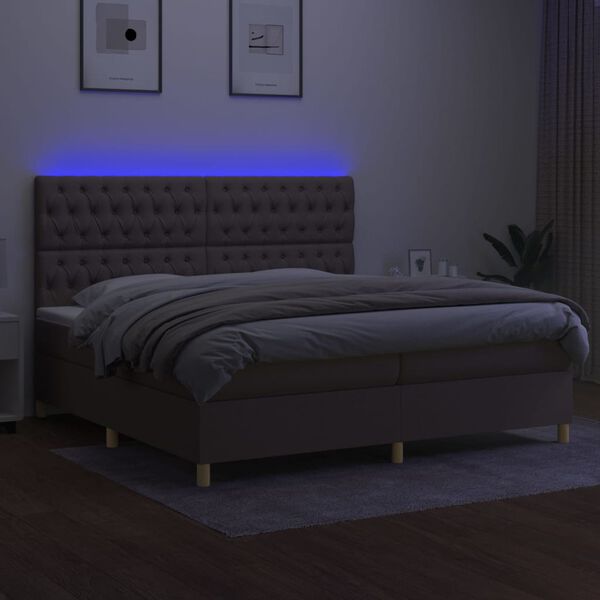 vidaXL &Kappa;&rho;&epsilon;&beta;ά&tau;&iota; Boxspring &mu;&epsilon; &Sigma;&tau;&rho;ώ&mu;&alpha; & LED Taupe 200x200 &epsilon;&kappa;. &Upsilon;&phi;&alpha;&sigma;&mu;ά&tau;&iota;&nu;&omicron;