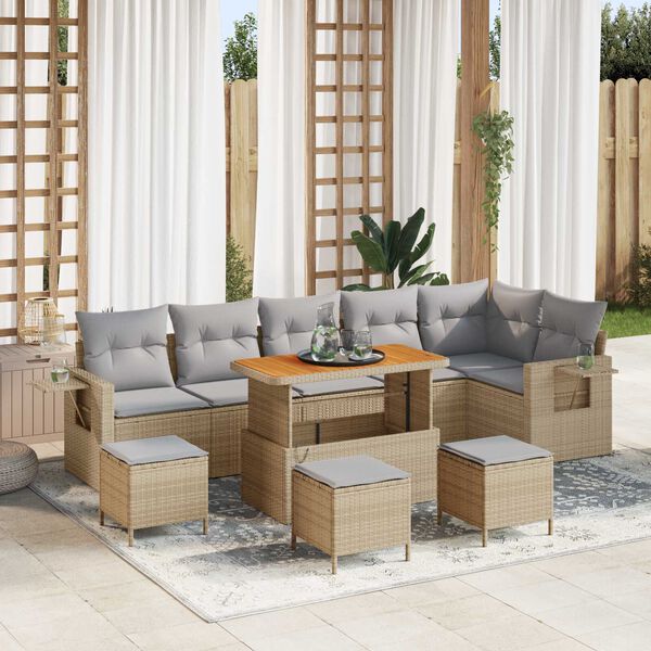 vidaXL Σετ Καναπέ Κήπου 10 pcs Μπεζ 289 x 124 x 85 εκ Ρατάν
