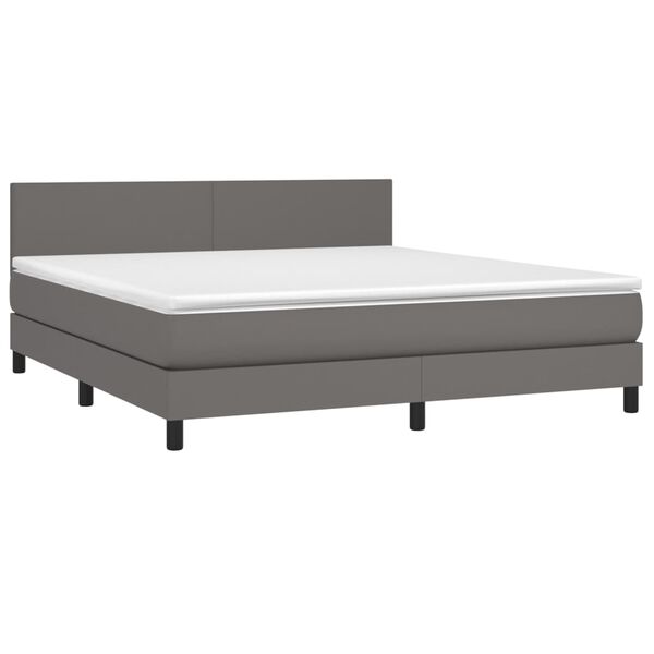 vidaXL Κρεβάτι Boxspring με Στρώμα Γκρι 180x200 εκ. Συνθετικό Δέρμα
