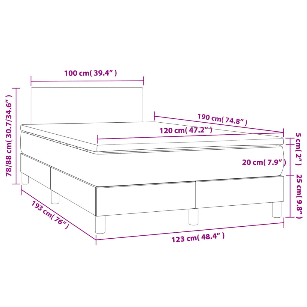 vidaXL Κρεβάτι Boxspring με Στρώμα & LED Σκ.Καφέ 120x190εκ. Υφασμάτινο