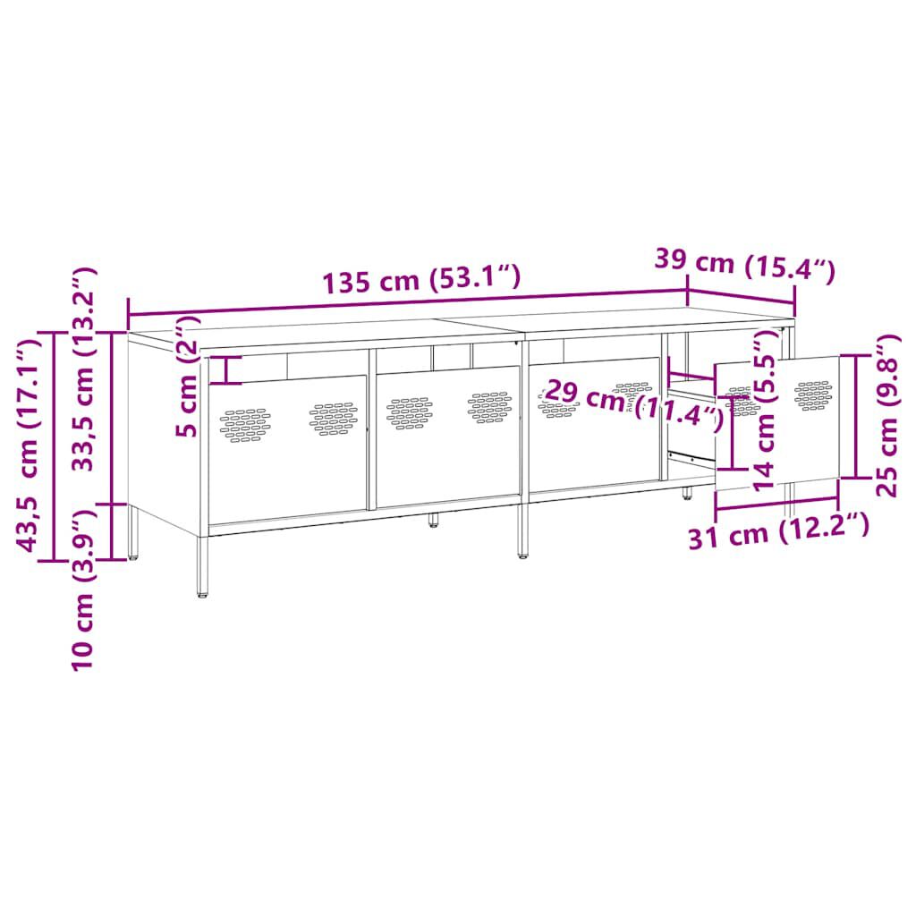 vidaXL Έπιπλο Τηλεόρασης Ροζ 135x39x43,5 εκ. Ατσάλι Ψυχρής Έλασης